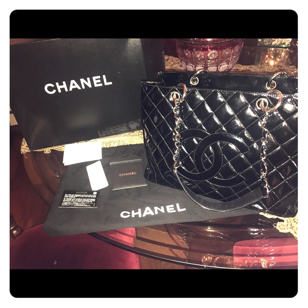 Authentic Chanel GST Black Patent leather